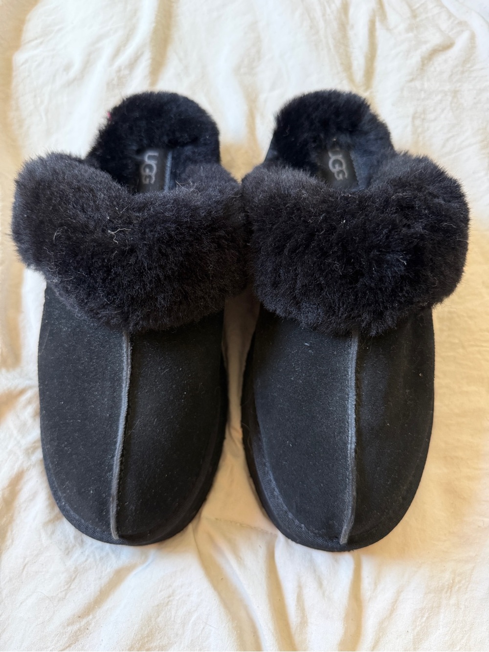 UGG Black Suede Sheepskin Clog Slippers